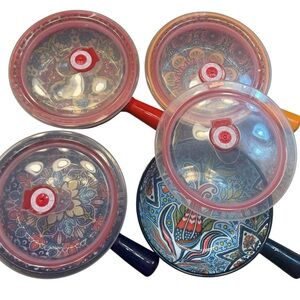 Colorful Floral Ceramic Soup Bowls with Lids - Set of 4 Oven Safe